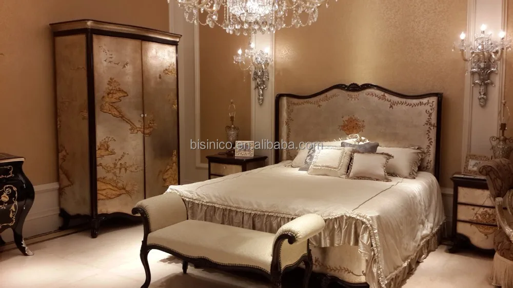 Vintage Lacquer Wooden Bed, Antique Reproduction Bedroom Furniture Vintage lacquer wooden Bed, Antique Reproduction Bedroom Furniture Set, Elegant Gold Painting Palace Lacquer - Vintage Lacquer Wooden Bed, Antique Reproduction Bedroom Furniture
