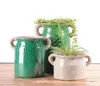 Brightly color Spanish garden ceramic bulk bonsai flower pot with handles for promotional