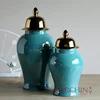 New design shiny green and gold decorative ceramic storage jars decoration