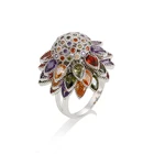 14820 Xuping luxury women jewelry flower shaped colorful zircon cluster costly finger ring for sale