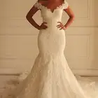 L12617 Lace Mermaid Wedding Dresses Plus Size Off Shoulder Bridal Gowns