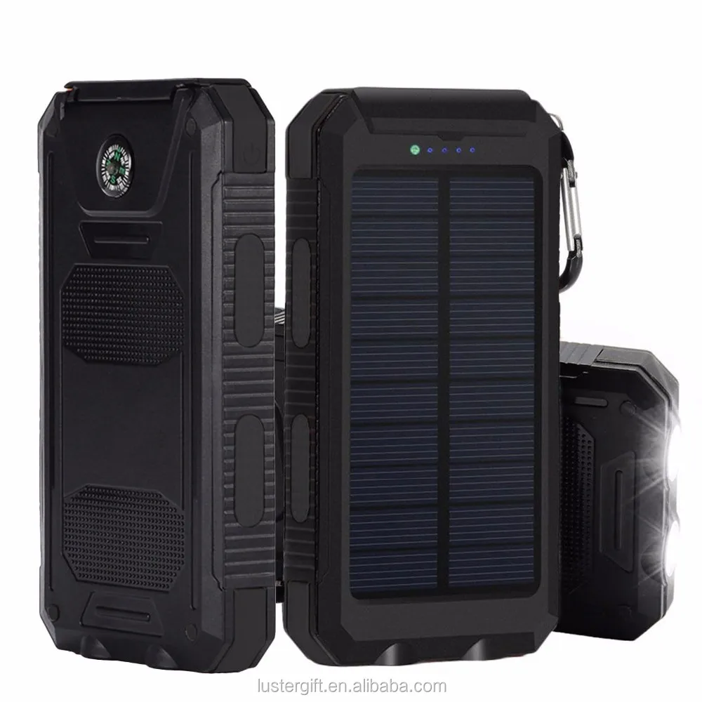 10000mAh Lithium Polymer Battery IP67 Waterproof Solar Power Bank With Flashlight Compass for Outdoor - ANKUX.COM