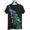 Hot Selling Types In Sequins T Shirt Peacock Pattern Bling Plain Tee Shirts Black Round Collar T-shirts