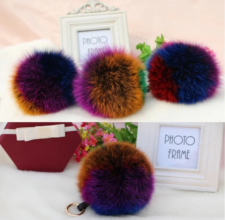 Chinese supplier colorful Real fox fur pom poms Dyed fur ball for garment