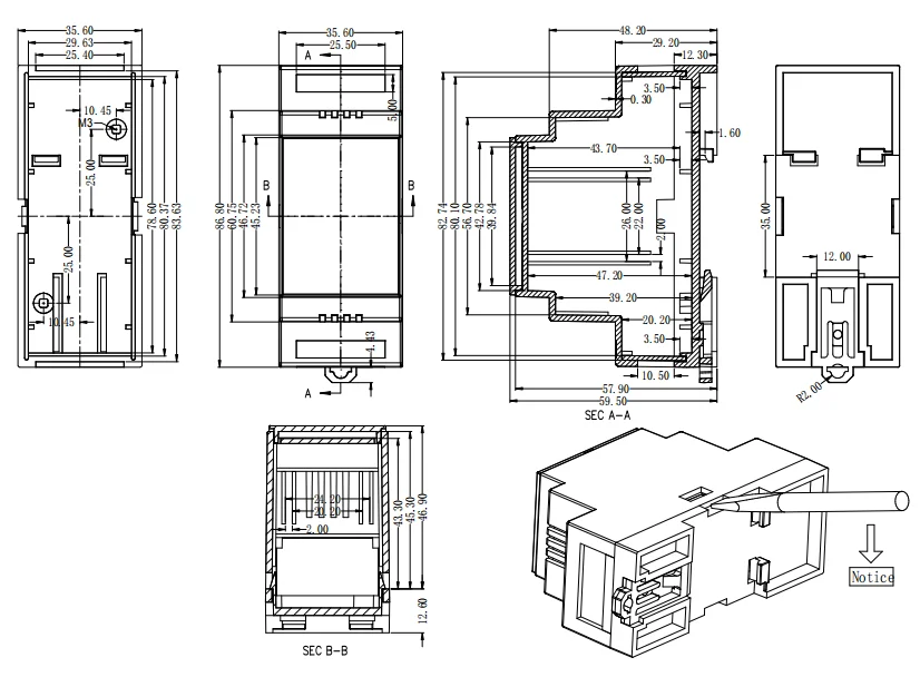 Bahar Flame retardant plastic material industry control enclosure 36mm*87mm*60mm BRT8001