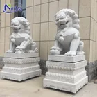 Best quality square decoration stone carving granite lion foo dog statues with high base