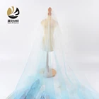 Light blue gradient color high quality polyester hexagon butterfly print netting mesh fabric