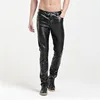European slim fit skinny fashion sexy stretchy black motorcycle men PU leather biker trousers pants
