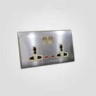 BIHU stainless steel 2 gang 3 pin universal double socket wall switch light socket with neon