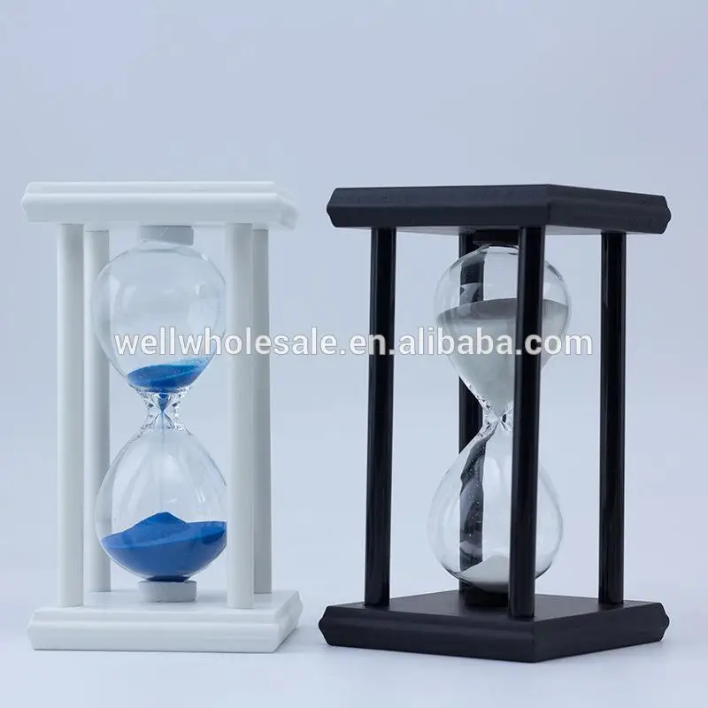 White Black Wood Frame 5 10 15 20 30 Minute Hourglass Sand Clock Timer