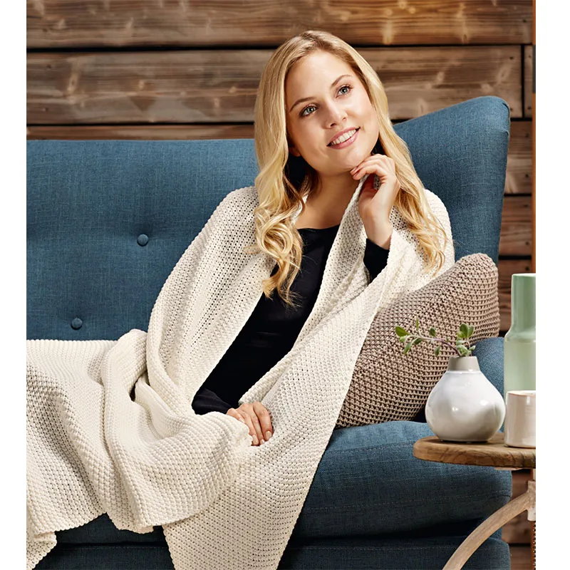 i@home Strick plaid weighted white color cotton soft throw blanket