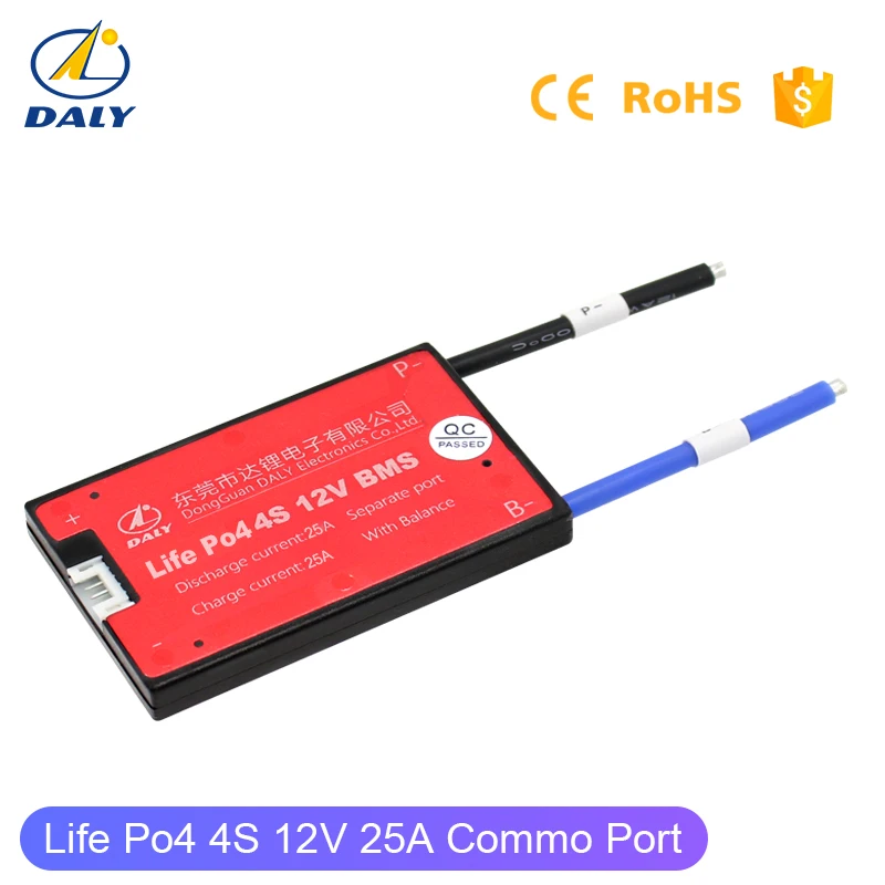 LiFePO4 4S 12V 50A Common Port with Balance DALY BMS 4s 12v LiFePO4 Battery managment systerm can Pass 50a Current Protect 18650 Packs Charger and Discharge for Inverter