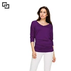 Women's V Neck Long Sleeve T Shirt Pleated Tunic Top