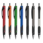 Metallic look personalized plastic retractable click ballpoint logo pen with soft grip for promotion