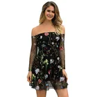 Sample Available Casual Elegant One Shoulder Solid Mini Lace Embroidered Long Sleeve Dress Women
