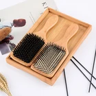 Private label custom logo professional eco-friendly wooden square hair brush