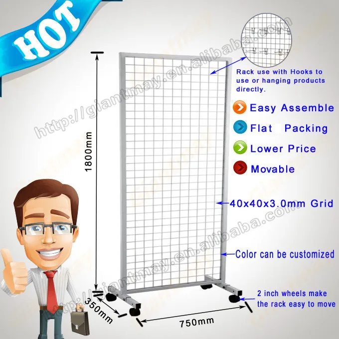 Double Sided Metal Steel Wire Grid Shelving Display Hair Accessories Phone case Rack Display Stand with 4 Wheels