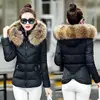 alson New Winter Women Thicken Cotton Fur Collar Hooded Coat Down Short Parka Jacket