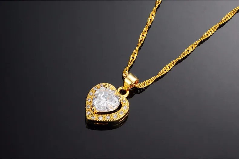 solid heart rhinestone pendant necklace girlfriend birthday gift