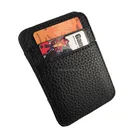 Unisex new mold shape lichee pattern leather small magic card coin trick wallet black