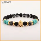 Spiritual Bracelet Beads Factory Price Stainless Steel Plating 18K Gold Skull Charms Black Onyx Spiritual Beads Bracelet