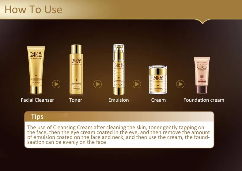 OEM/ODM BIOAQUA 24 Gold Skin Care 5 Sets For Face Care Firming Moisturizing and Smooth Skin care products