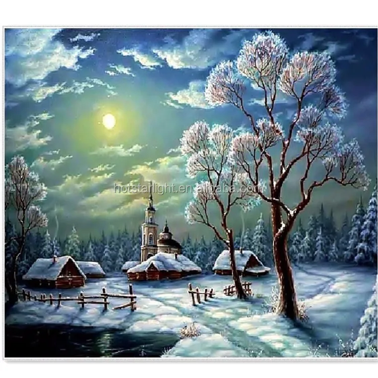 Invierno paisaje completa en pintura diamante bordado Navidad nieve paisaje de noche cuentas Cruz puntada kit de Casa decoración de la pared