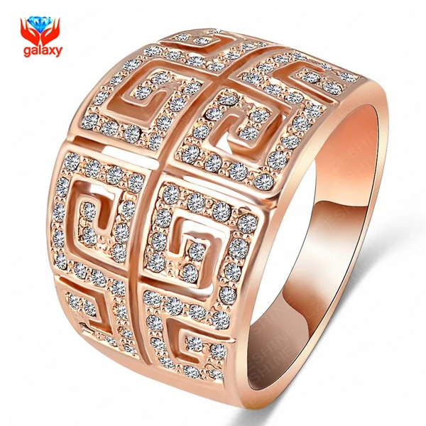 GALAXY New Fashion Women 18K Gold Filled Full CZ Diamond Zircon Wedding Rings Trendy Jewelry For Women YH354