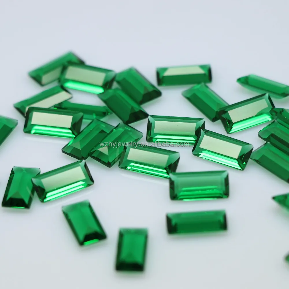 customized baguette cut 6*12mm emerald green machine cut glass