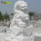 Chinese outdoor classical life size hand carved white stone animal marble foo dog lion statues