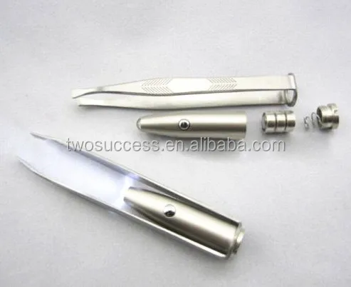 Mini fancy MakeUp Led light Face Nose Eyebrow Hair Beauty Tool Eyelash Removal Stainless Steel Tweezer Clip