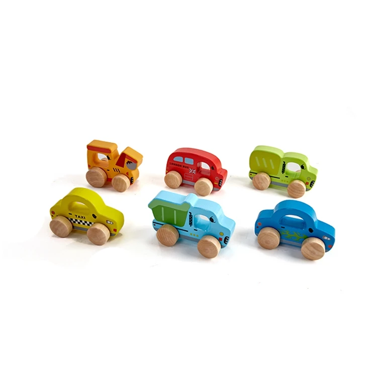 Kids Playing Custom Mini Taxis Racing Car Wooden Toy
