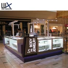 Upsale Neon Pink Clear Acrylic Backlit Logo Stainless Steal Metal Straight Counter Free Standing Shelf For Luxury Design