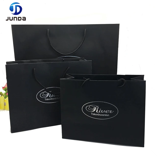custom black paper shopping gift bag with your own hot foil logo