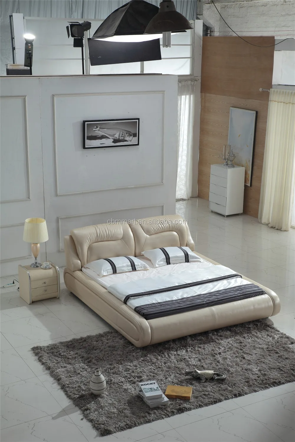 King size soft genuine leather bed 0414-801
