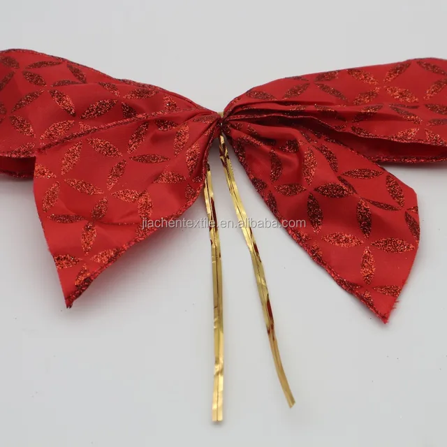 christmas red glitter gift ribbon bow with red metallic wired