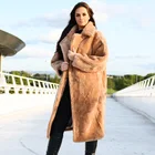 CX-G-A-50A Long Women Winter New Jacket Overcoat Warm Brown Real Lamb Wool Fur Coat