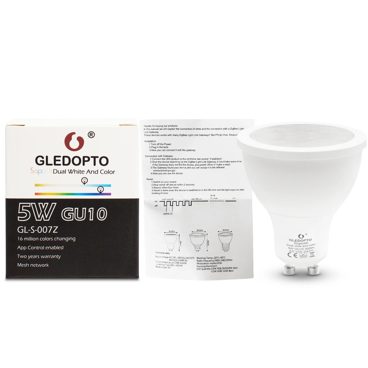 Guangdong Gledopto smart zigbee led suspended ceiling downlight rgb rgbcct rgbw led spotlight gu10 gu5.3 - ANKUX.COM