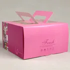 White paperboard packing box for cake white card box with pvc window pink box with handle