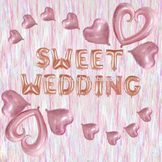 a0145 hanging curtain pink theme sweet wedding foil heart