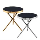 Modern stainless steel round side tables, metal frame tempered glass coffee table