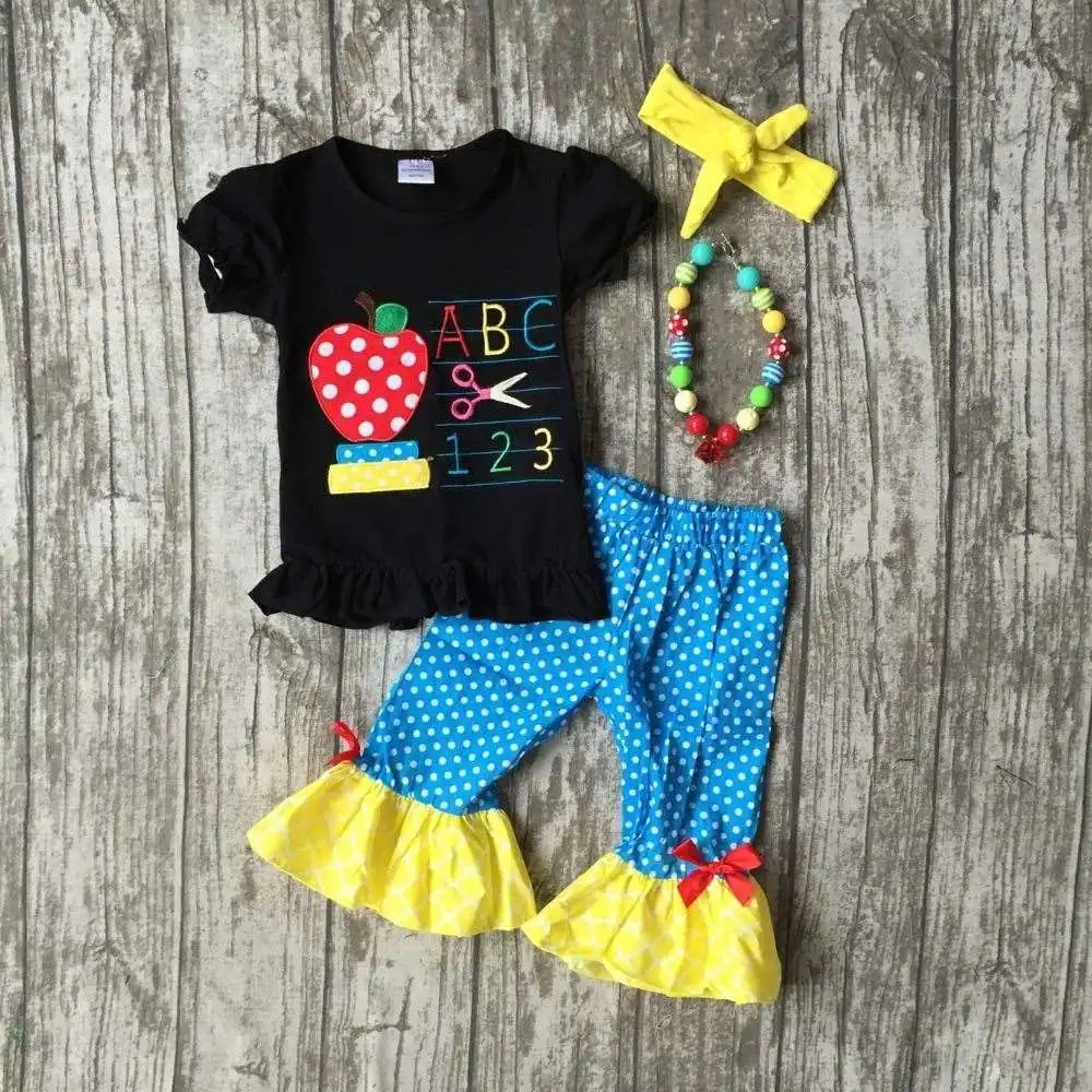 baby girls boutique clothing girls back to school ABC outfits children polka dot capri pants clothes with match accessories