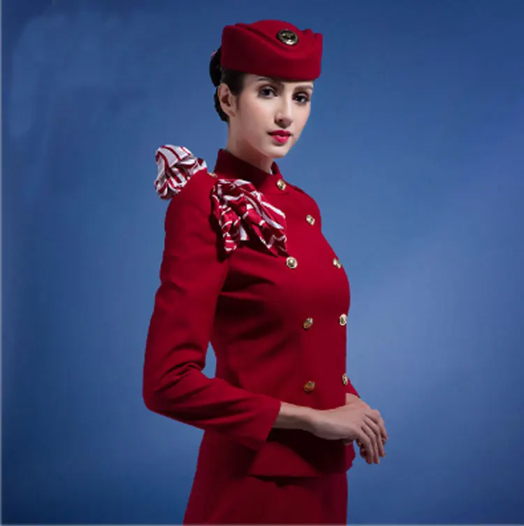 Fashion Dress red Cabin Crew Air Hostess Stewardess Uniform, View