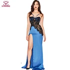 Women Sapphire Blue & Black Satin Lace Maxi Dress