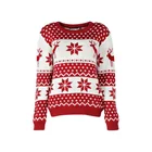 Red Snowflake Reindeer Pattern Unisex Xmas Cotton Pullover Ugly Christmas Sweater