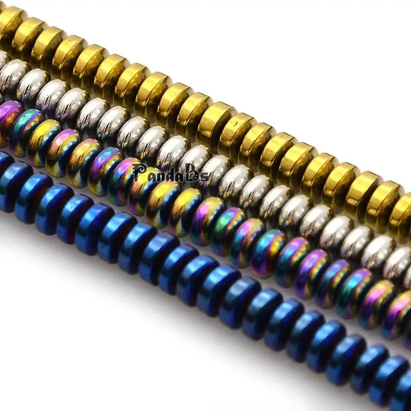 Electroplated Non-Magnetic Hematite Flat Round Beads Strands, Mixed Color, 5x2.5mm, Hole: 1mm; about 166pcs/strand, 15.7"
