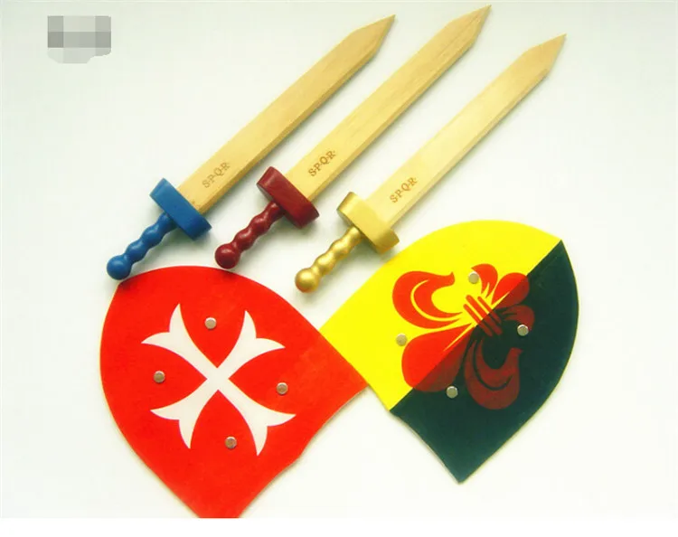 outdoor toys wooden shield and swords carft for children blinking lapel pin