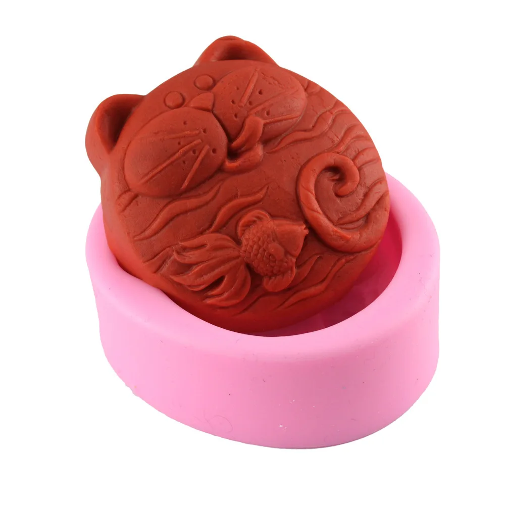 Food grade silicone mold DIY handmade soap mold art soap mold cake decoration - cat and fish taobao 1688 agent