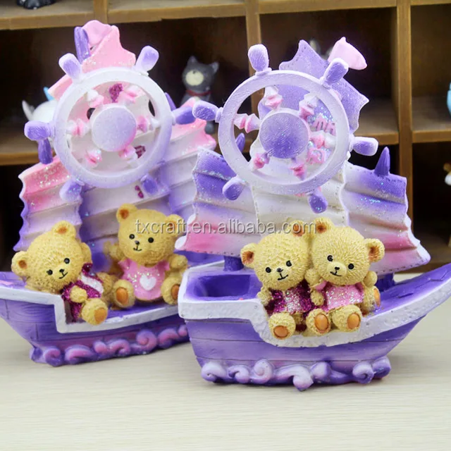 resin teddy bear ship figurines for decoration creative resin