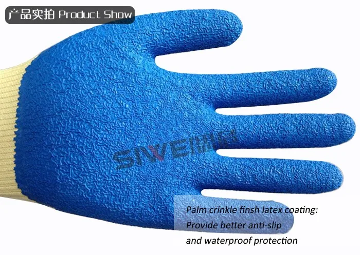 Seeway 10-gauge Polycotton Seamless Knitted Crinkle Finish Latex Coated Polyamide gloves for Industrial Safety